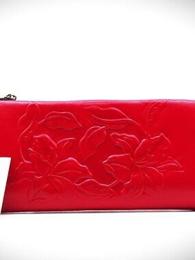 PATRICIA NASH Prassa Floral Tooled Strawberry Color Bifold Wallet